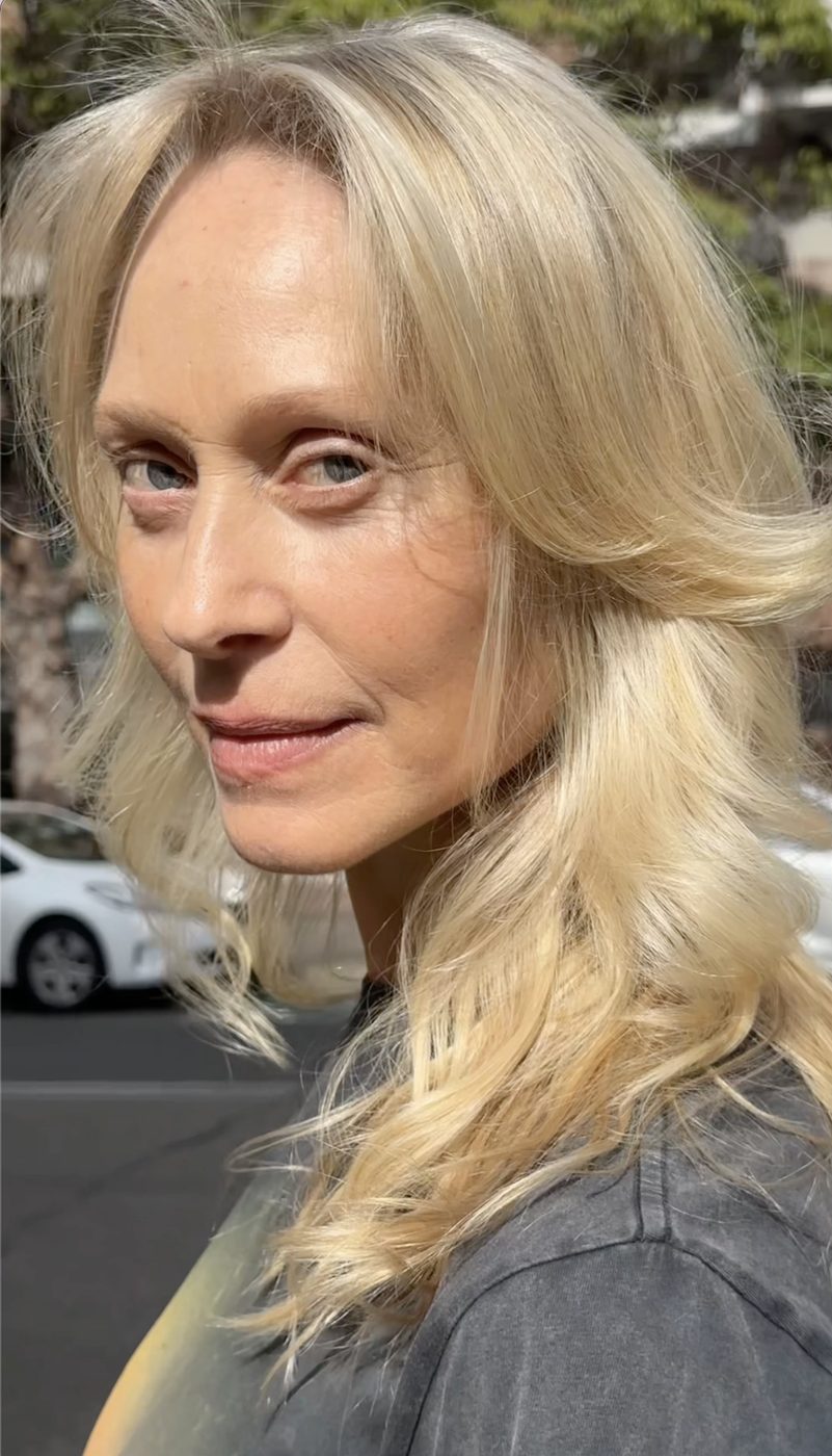 Soft grey blending into blonde around the face, grey hair blending at QUE Colour Sydney